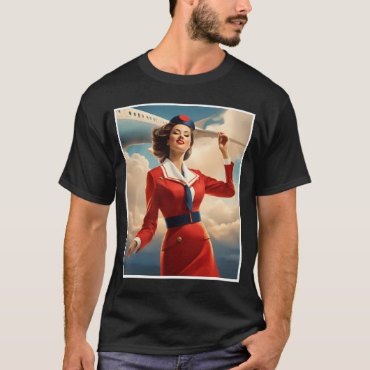Vlucht van elegantie: Scandinavische stewardess ve T-shirt (Voorkant)