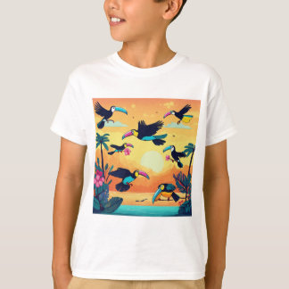 Vlucht van Fancy: Cartoon Toucans Soar T-shirt
