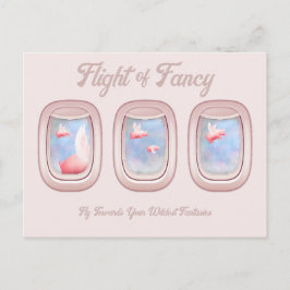 Vlucht van fantasie-varkens die langs vliegtuigven briefkaart