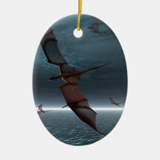 Vlucht van rode dragons over het Zee Keramisch Ornament (Voorkant)