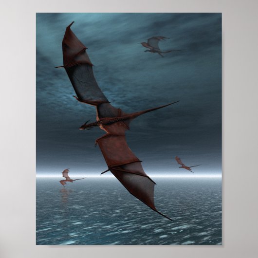 Vlucht van rode dragons over het Zee Poster (Voorkant)