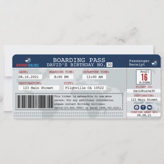 Vluchtaanboarding pass Birthday Invite Kaart (Voorkant)