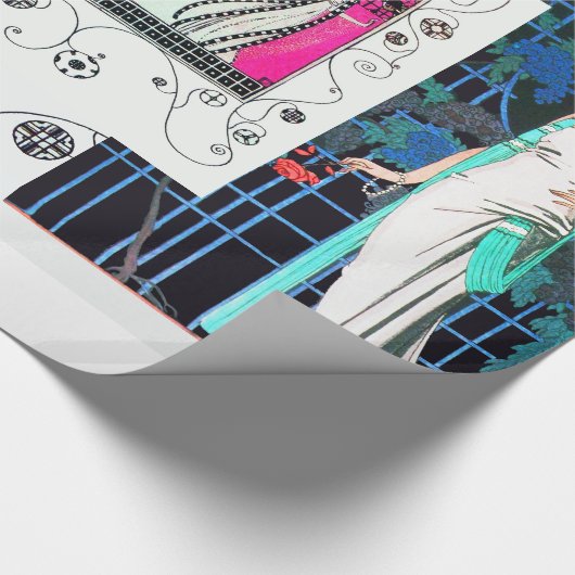 VLUCHTBAAR VOGELS / NACHTE ROOS ART DECO BEAUTY MO CADEAUPAPIER (Hoek)