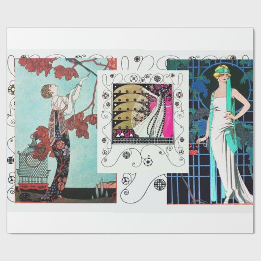 VLUCHTBAAR VOGELS / NACHTE ROOS ART DECO BEAUTY MO CADEAUPAPIER (Vlak)