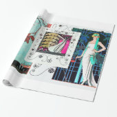 VLUCHTBAAR VOGELS / NACHTE ROOS ART DECO BEAUTY MO CADEAUPAPIER (Uitgerold)