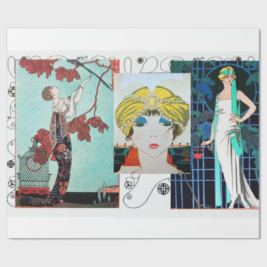 VLUCHTBAAR VOGELS / NACHTE ROOS ART DECO BEAUTY MO CADEAUPAPIER (Vlak)