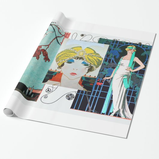 VLUCHTBAAR VOGELS / NACHTE ROOS ART DECO BEAUTY MO CADEAUPAPIER (Uitgerold)