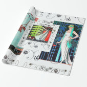 VLUCHTBAAR VOGELS / NACHTE ROOS ART DECO BEAUTY MO CADEAUPAPIER (Uitgerold)