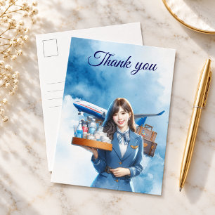 Vluchtbegeleiding Stewardess serveert drankjes Briefkaart