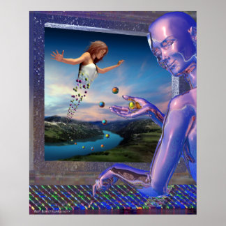 Vluchtelingen in een computer poster