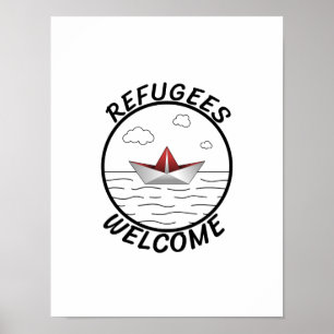 Vluchtelingen welkome protestnota Boat Refugee Gif Poster
