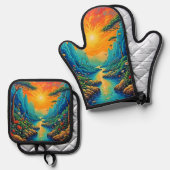 Vluchten naar Natuur Art Design Ovenwant & Pannenlap Set (Voorkant / Achterkant)