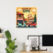 Vluchten naar Rome: Retro Vintage Travel Poster (Thuiskantoor)