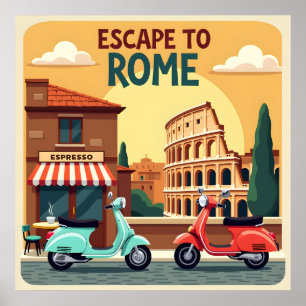 Vluchten naar Rome: Retro Vintage Travel Poster
