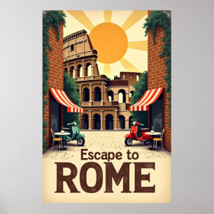 Vluchten naar Rome: Retro Vintage Travel Poster