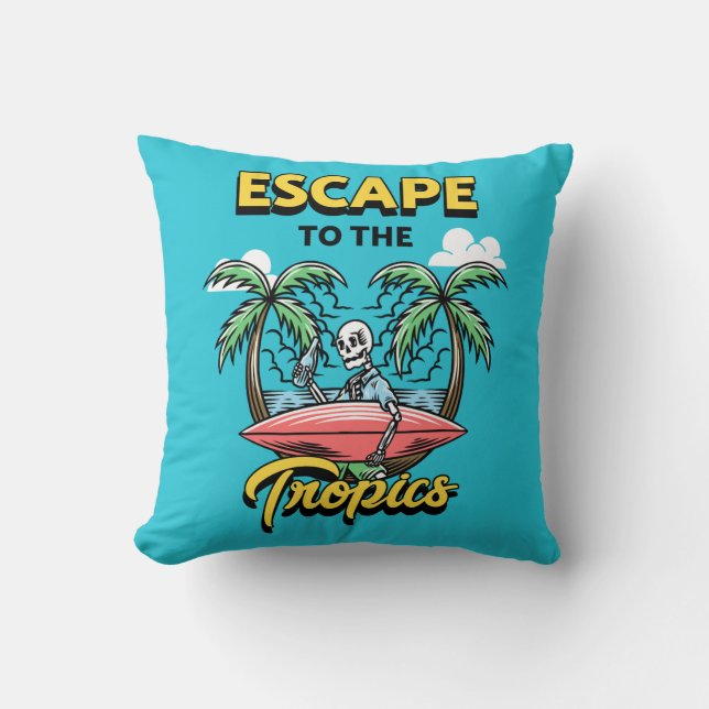 Vluchten naar Tropics Skeleton Surf Kussen (Voorkant)