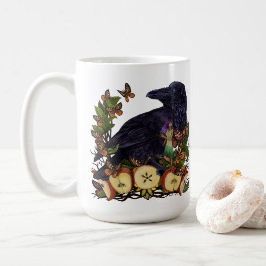 Vluchten van Fantasy Raven Faery Art Koffiemok (Met donut)
