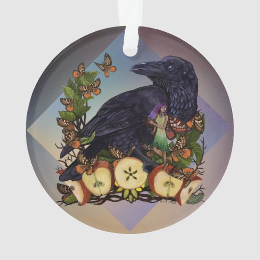 Vluchten van Fantasy Raven Faery Art Ornament (achterkant)