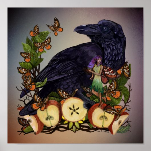 Vluchten van Fantasy Raven Faery Art Poster (Voorkant)