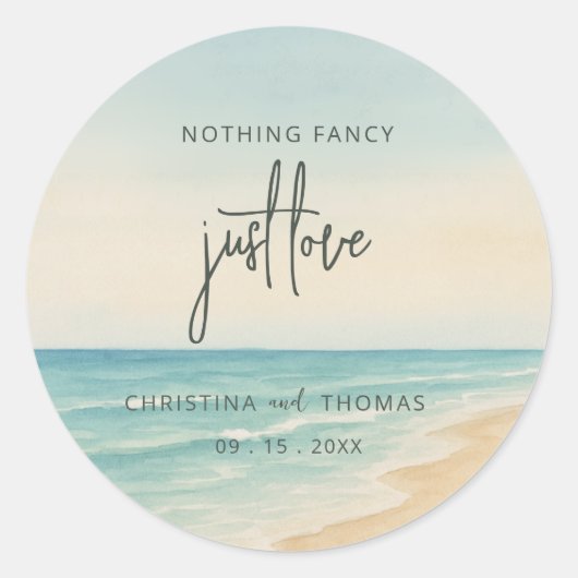 Vluchtige strandhuwelijksceremonie ronde sticker (Voorkant)