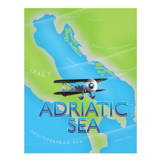 Vluchtkaart van Adriatische Zee Foto Afdruk (Voorkant)