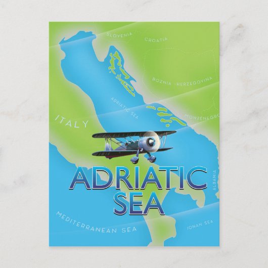 Vluchtkaart van de Adriatische Zee Briefkaart (Voorkant)