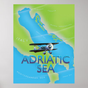 Vluchtkaart van de Adriatische Zee Poster