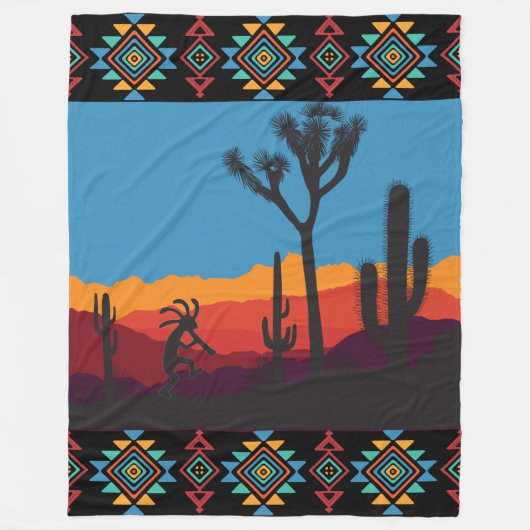 Vlute afspeelwoestijnlandschap Kokopelli Fleece Deken (Voorkant)