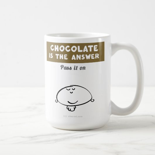 VM8577 Vimrod "chocolade is het antwoord" Koffiemok (Rechts)