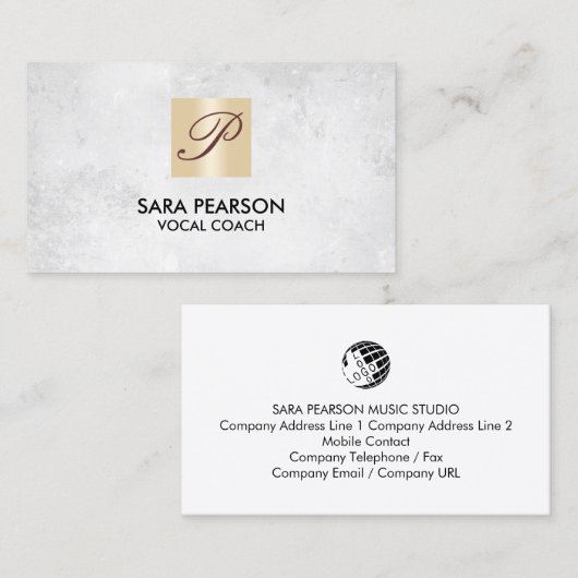 Vocal Coach Singing Lessons Gold Monogram Visitekaartje (Voorkant / Achterkant)