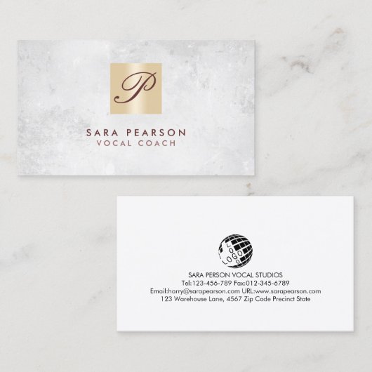 Vocal Coach Singing Lessons Gold Monogram Visitekaartje (Voorkant / Achterkant)