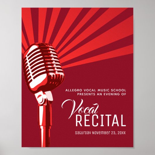Vocal overweging klassieke microfoonmuziek rood poster (Voorkant)