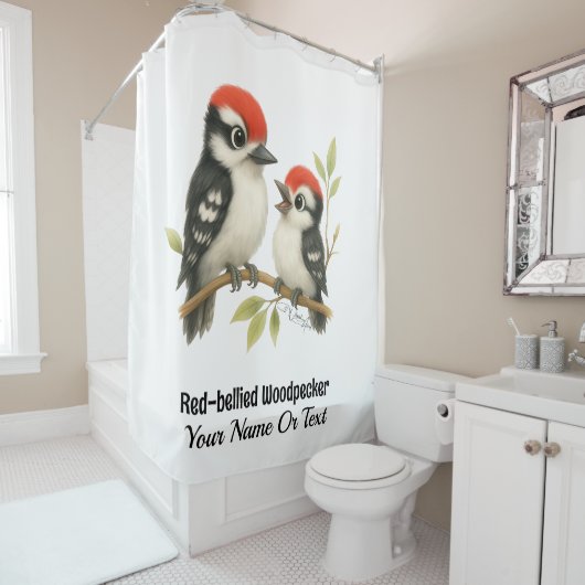 Vocale roodbuikspecht douchegordijn (In situ)