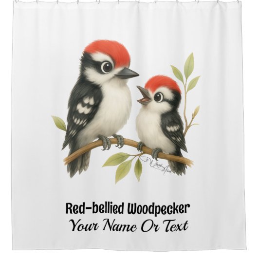 Vocale roodbuikspecht douchegordijn (Voorkant)
