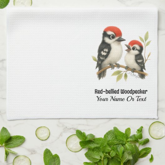 Vocale roodbuikspecht theedoek (Gevouwen)