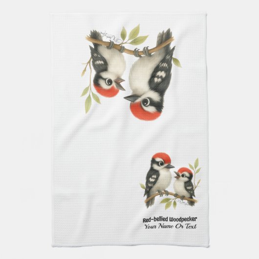 Vocale roodbuikspecht theedoek (Verticaal)