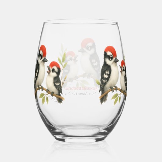 Vocale roodbuikspecht wijnglas zonder voet (Achterkant)