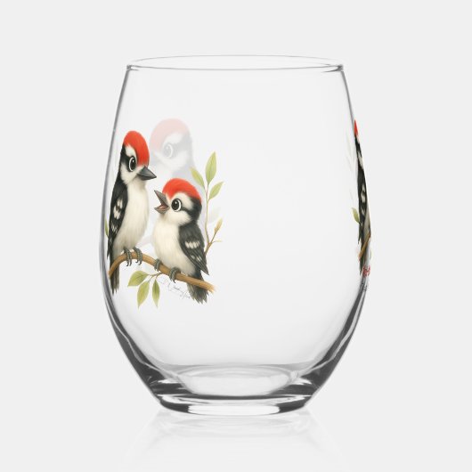 Vocale roodbuikspecht wijnglas zonder voet (Rechts)