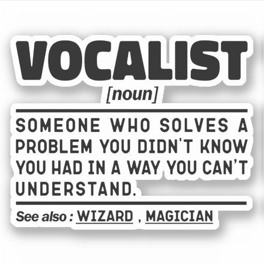 Vocalist Noun Definition Voice Performer Grappig Sticker (Voorkant)