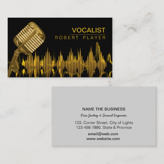 Vocalist Singer DJ Music Teacher Microphone Gold B Visitekaartje (Voorkant / Achterkant)