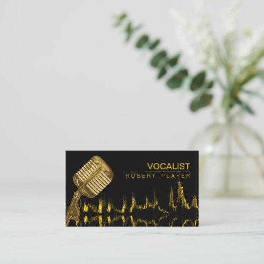 Vocalist Singer DJ Music Teacher Microphone Gold Visitekaartje (Staand voorkant)