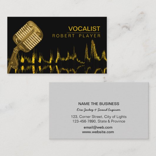 Vocalist Singer DJ Music Teacher Microphone Gold Visitekaartje (Voorkant / Achterkant)