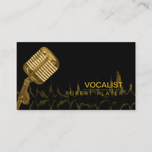 Vocalist Singer DJ Music Teacher Microphone Gold Visitekaartje (Voorkant)