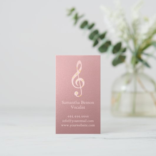 Vocalist Singer Musical Clef Logo Roos Gold Music Visitekaartje (Staand voorkant)