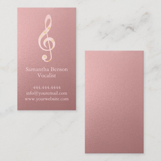 Vocalist Singer Musical Clef Logo Roos Gold Music Visitekaartje (Voorkant / Achterkant)