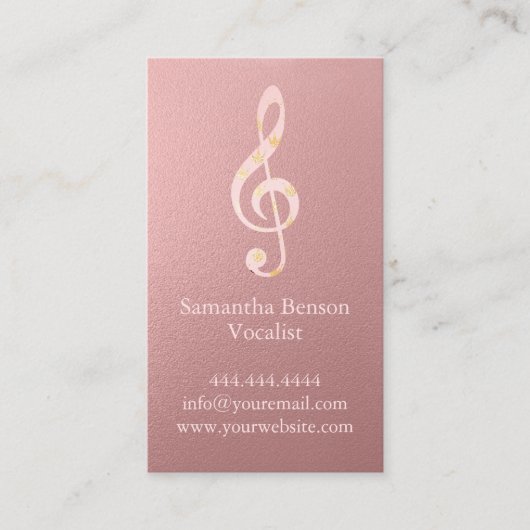 Vocalist Singer Musical Clef Logo Roos Gold Music Visitekaartje (Voorkant)