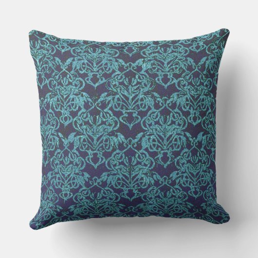 , vocht, blauw, bloemig, patroon, blauwgroen, chic buitenkussen (Achterkant)