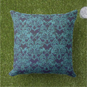 , vocht, blauw, bloemig, patroon, blauwgroen, chic buitenkussen (Gras)