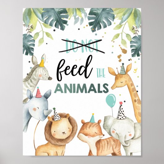 Voed de dieren niet aan Safari Birthday Table Sign Poster (Voorkant)