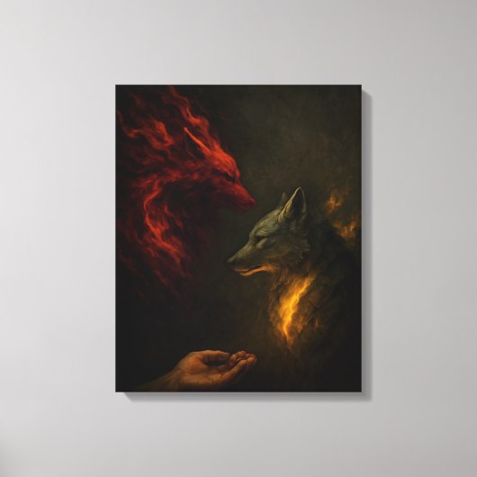 Voed de juiste wolf – Symbolisch canvas kunst (Voorkant)